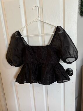 Altar’d State Black Puff Sleeve Peplum Top